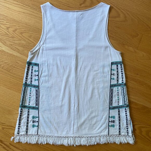 Madewell embroidered cotton tank top. Fringe along bottom - Picture 4 of 6